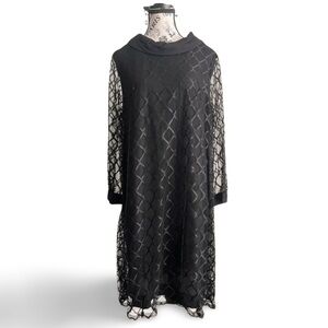 Vintage 70s Handmade Goth Mesh Dress Bow Back Trad Goth Dark Romantic